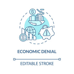 Economic denial blue concept icon. Financial problems neglect. Climate change and environmental cost abstract idea thin line illustration. Vector isolated outline color drawing. Editable stroke