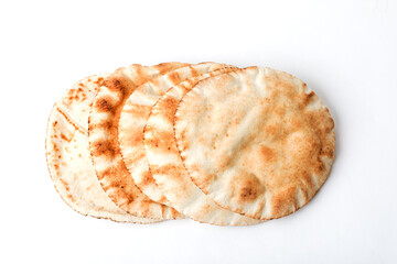 Arabic Aish Flat Bread Isolated On White Background. Flat Lay.