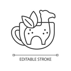 Silicone tea infuser linear icon. Infuser in form of animal. Funny tea utensil. Thin line customizable illustration. Contour symbol. Vector isolated outline drawing. Editable stroke