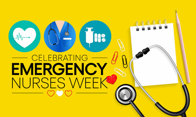 Emergency Nurses week is observed every year in October, ER nurses treat patients who are suffering from trauma, injury or severe medical conditions and require urgent treatment. Vector illustration