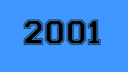 2001 number black lettering blue background