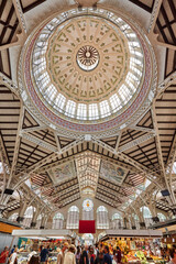 Central market in Valencia. European modernism style. Architecture landmark. Spain