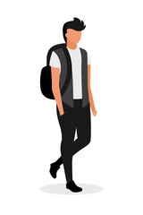 Male high school senior semi flat color vector character. Posing figure. Full body person on white. University student boy isolated modern cartoon style illustration for graphic design and animation