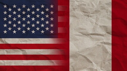 Peru and United States America Flags Together, Crumpled Paper Effect Background 3D Illustration