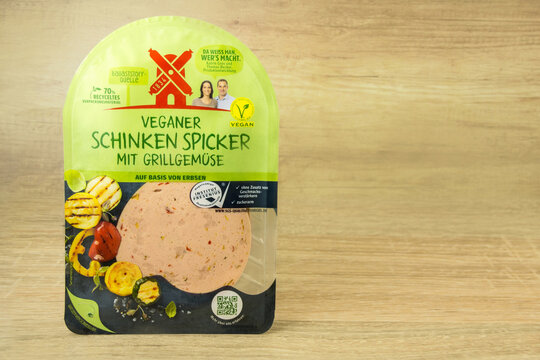 German products meatless food on wooden background