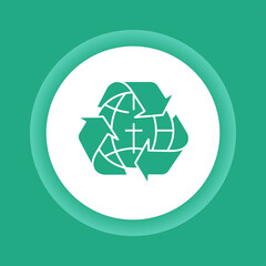 Recycle and planet color glyph button line icon. Eco friendly.
