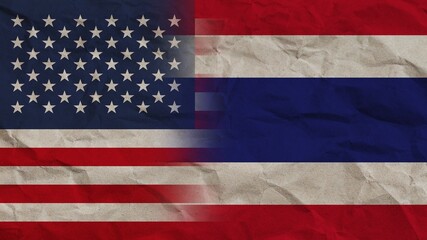 Thailand and United States America Flags Together, Crumpled Paper Effect Background 3D Illustration