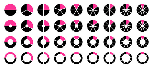Set Runde Tortendiagramme Schwarz Pink