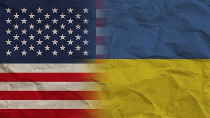 Ukraine and United States America Flags Together, Crumpled Paper Effect Background 3D Illustration
