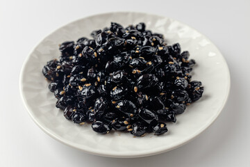 Bean side dish on white background