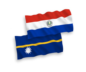 Flags of Republic of Nauru and Paraguay on a white background