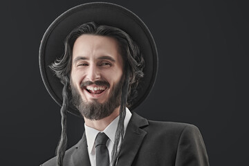 successful laughing man in hat