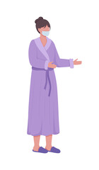Sick woman wearing face mask semi flat color vector character. Standing figure. Full body person on white. Home outfit isolated modern cartoon style illustration for graphic design and animation