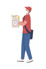 Delivery person with medicine package semi flat color vector character. Full body person on white. Drugs delivering to home isolated modern cartoon style illustration for graphic design and animation