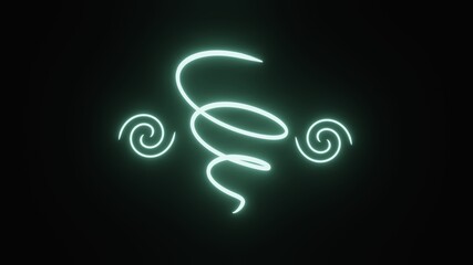 Neon white air element symbol on black background. Glowing sign