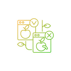 Harvest quality vision gradient linear vector icon. Crop quality control. Automated scanner for apple control. Thin line color symbols. Modern style pictogram. Vector isolated outline drawing