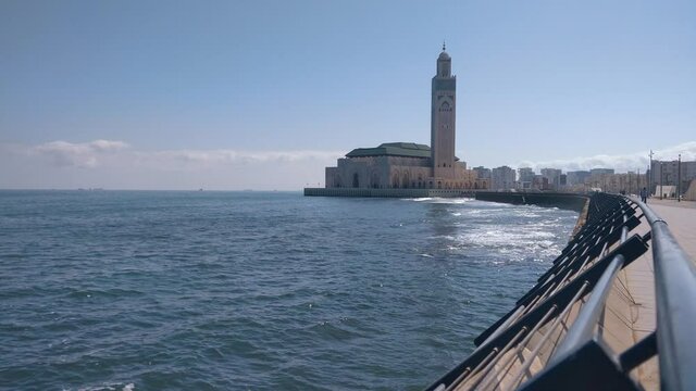View of Hassan II mosque in front of the ocean - Casablanca, Morocco