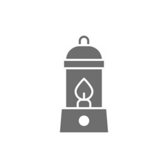 Camping lantern, gas lamp, camp grey icon.