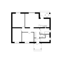 Black  floor plan of a modern unfurnished apartment isolated on white background. Vector blueprint suburban house  for your design.  Interesting architectural project.