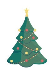 Christmas tree semi flat color vector object. Full sized item on white. Evergreen conifer with holiday decorations isolated modern cartoon style illustration for graphic design and animation