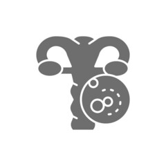 Uterus cancer, cervix with malignant tumor, vagina grey icon.