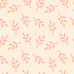 Fototapeta na wymiar Tropical leaves on a pastel pink background. Foliage and branches seamless pattern for trendy fabrics, decorative pillows, bedding, interior design. Vector.