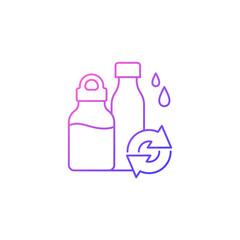 Water bottles refill gradient linear vector icon. Eco friendly package for drinks. Plastic and glass bottles. Thin line color symbols. Modern style pictogram. Vector isolated outline drawing