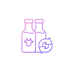 Refillable milk bottles gradient linear vector icon. Glass bottle for lactose drink. Eco friendly package. Thin line color symbols. Modern style pictogram. Vector isolated outline drawing