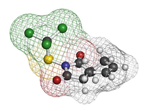 Captan Fungicide Molecule.  3D Rendering.