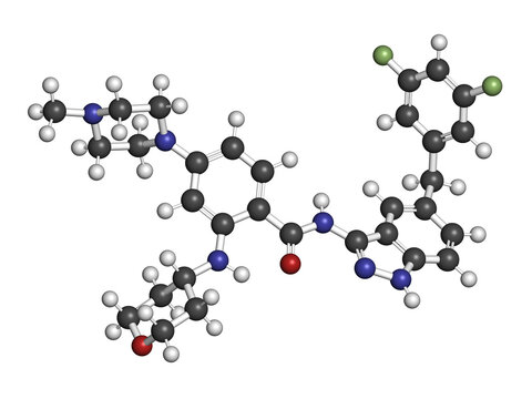 Entrectinib cancer drug molecule. 3D rendering.