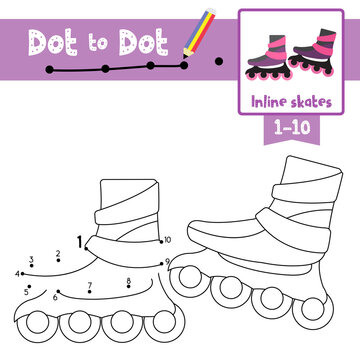 Dot to dot educational game and Coloring book Inline Skates cartoon character side view vector illustration