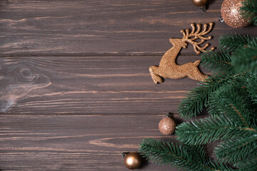 Christmas background with fir branches and Christmas decorations