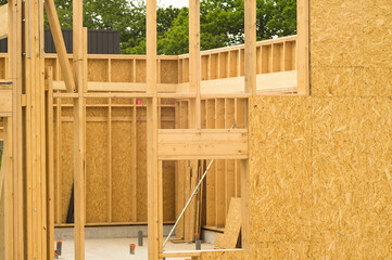 Shell construction of a building made of solid wood and OSB panels in lightweight construction