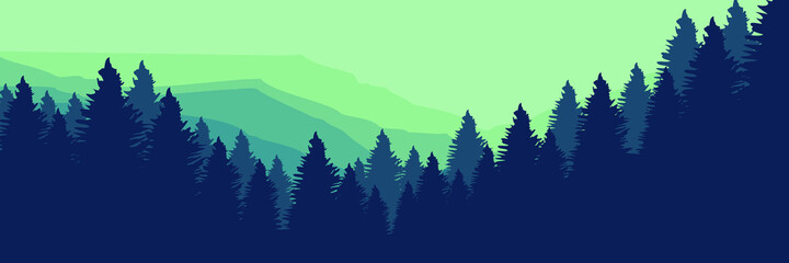 Fototapeta premium morning view mountain landscape vector illustration good for wallpaper, background, backdrop, design template, tourism template, and web banner