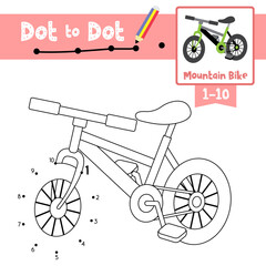 Dot to dot educational game and Coloring book Mountain Bike cartoon character perspective view vector illustration
