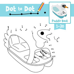Dot to dot educational game and Coloring book Paddle Boat cartoon character perspective view vector illustration