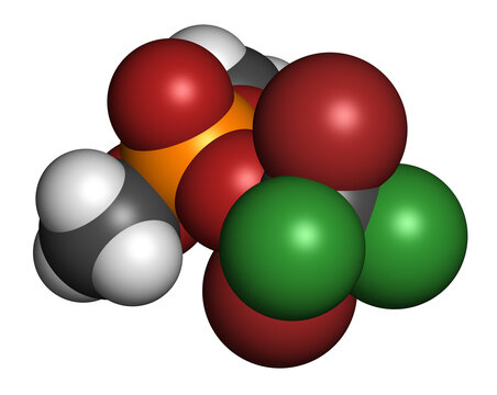 Naled insecticide molecule (organophosphate class). 3D rendering.