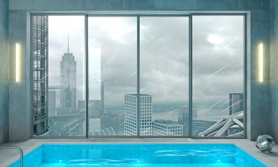 Loft style pool view of the metropolis