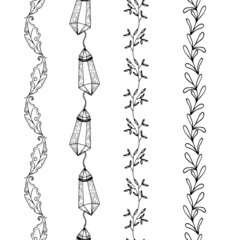 Botanicals and Crystals Nature Vector Seamless Vertical Borders Set