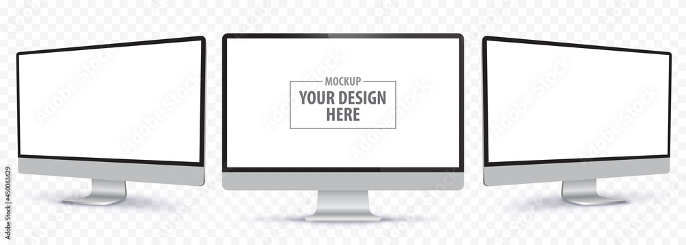 Poster computer monitor vector mockup with perspective views.