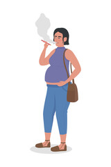 Pregnant woman smoking semi flat color vector character. Full body person on white. Increasing health problems risk isolated modern cartoon style illustration for graphic design and animation