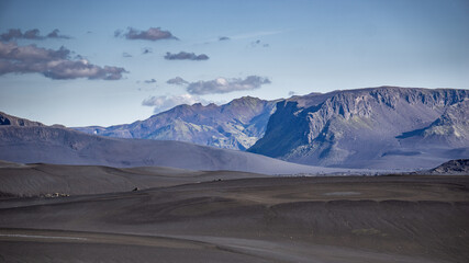 Naklejka premium Volcanic black sands in the central highlands of Iceland.