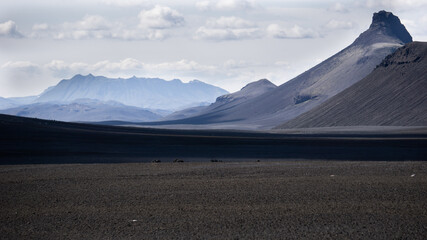 Volcanic black sands in the central highlands of Iceland.
