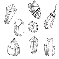 Fototapeta na wymiar Hand Drawn Crystals Stones Vector Isolated Elements Set
