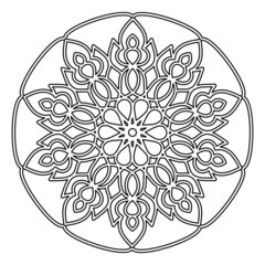 circular ornament. a fabulous flower. decorative plate. black-and-white isolated drawing by hand. page coloring, embroidery, template, henna, tattoo.