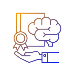 Corporate intellectual property gradient linear vector icon. Company asset. Hand holding brain and certificate. Thin line color symbols. Modern style pictogram. Vector isolated outline drawing