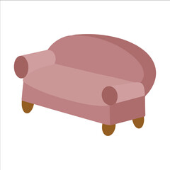 Cozy sofa on a white background. Isolated pink sofa in the interior. Flat style vector illustration.