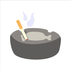 Smoking cigarette in ashtray. Vector flat cartoon illustration