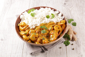 shrimp in curry coconut sauce with rice