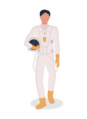 Astronaut heading to spaceship semi flat color vector character. Full body person on white. Man wearing space suit isolated modern cartoon style illustration for graphic design and animation